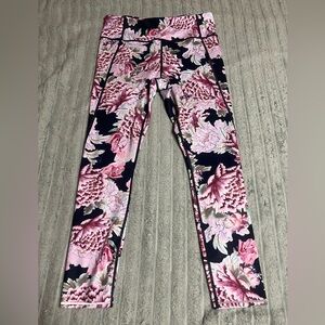 Athleta Women's Floral Pink and Navy Performance Leggings